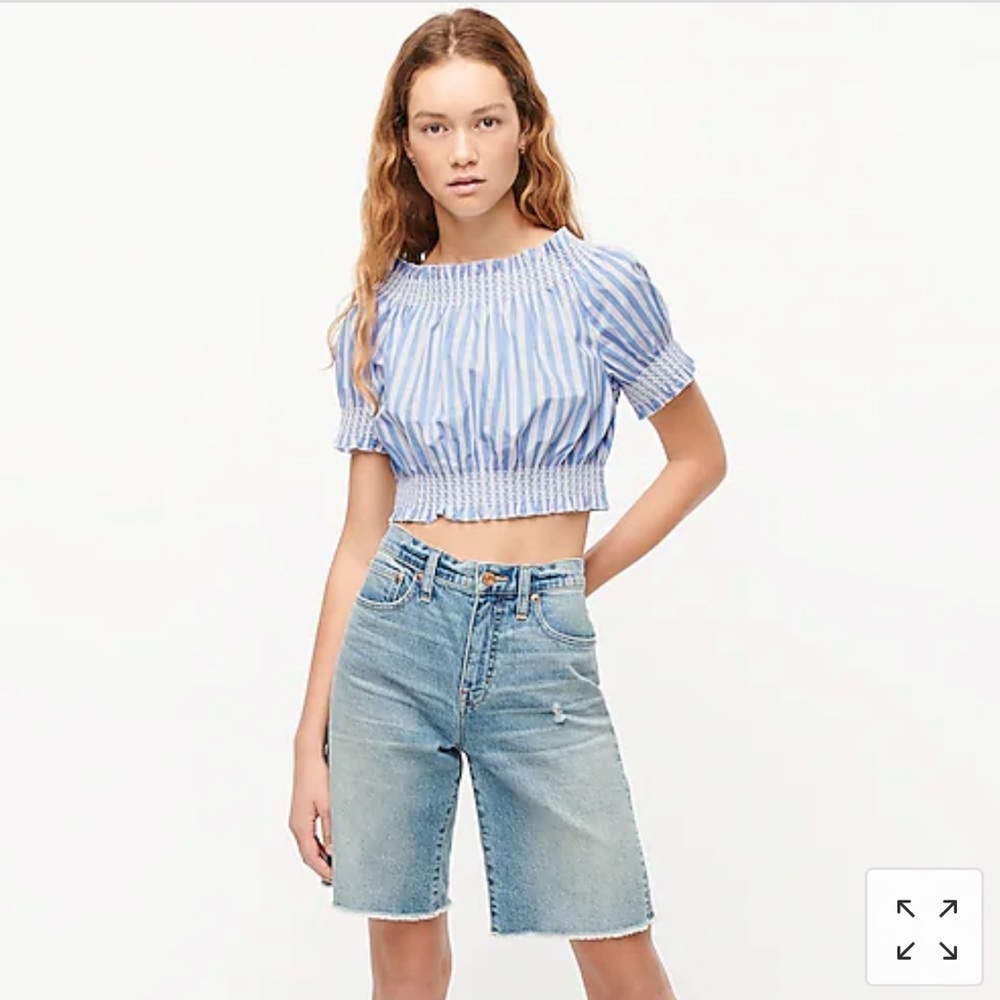 J.Crew Puff-Sleeve Smocked Top in Stripe